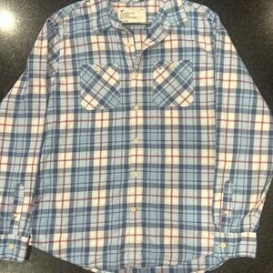 American Eagle Mens Long Sleeve Athletic Fit Button Up Shirt Blue Plaid Size XL